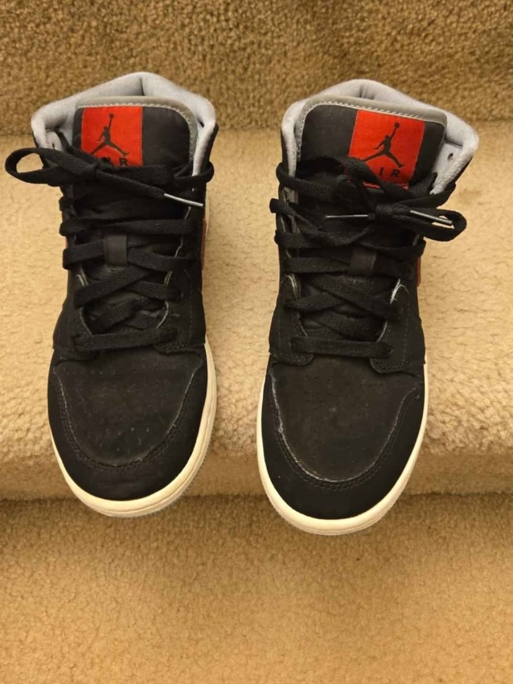 Jordan Black and Red Mid-Top Sneakers
